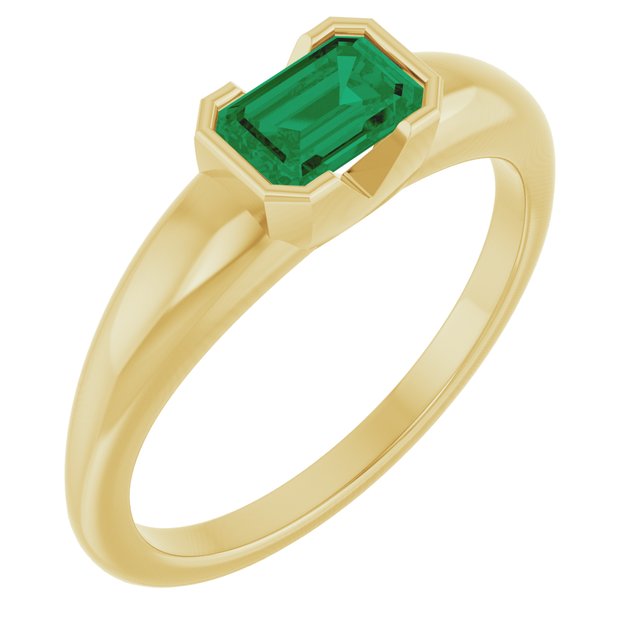 14K Yellow Gold Lab-Grown Emerald Half-Bezel Solitaire Ring