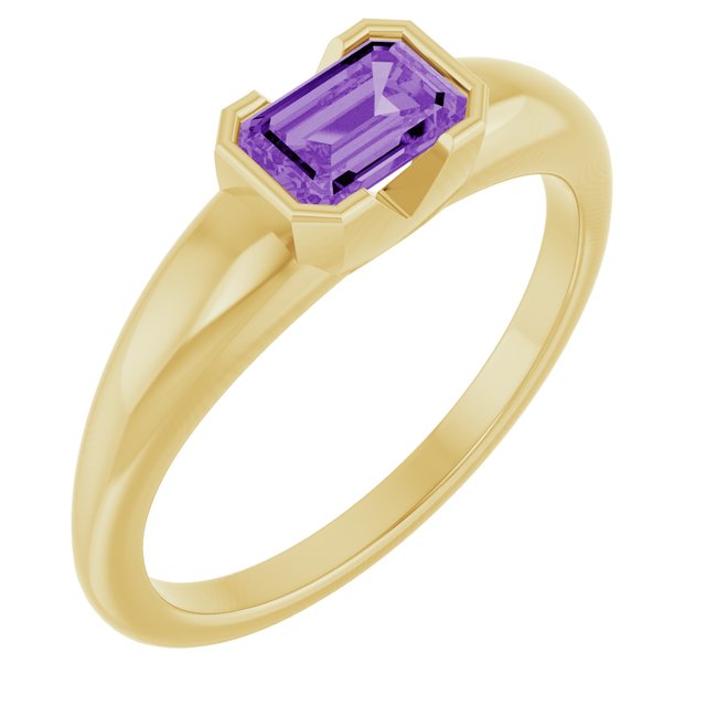 14K Yellow Gold Lab-Grown Purple Sapphire Half-Bezel Solitaire Ring