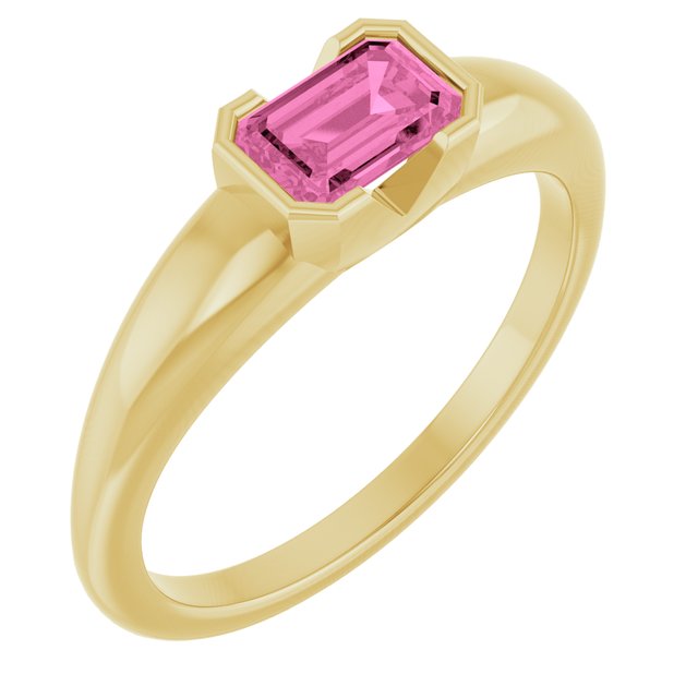 14K Yellow Gold Lab-Grown Pink Sapphire Half-Bezel Solitaire Ring