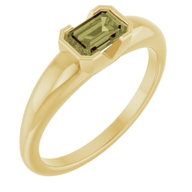 14K Yellow Gold Lab-Grown Green Sapphire Half-Bezel Solitaire Ring
