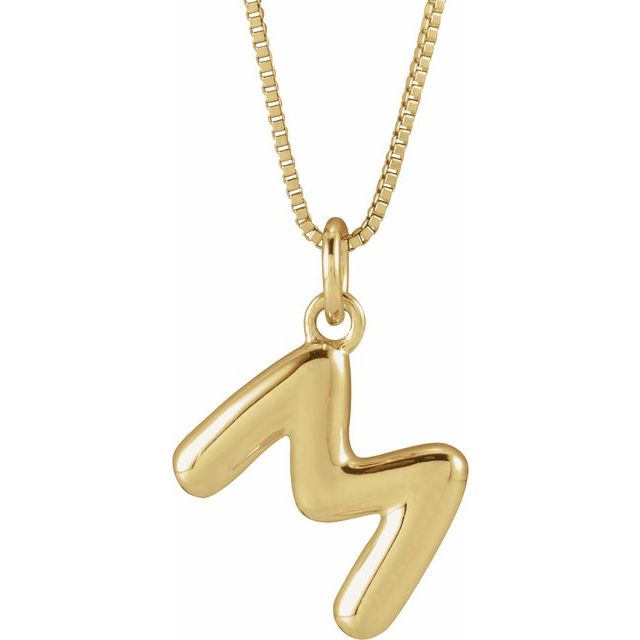 14K Yellow Gold Bubble Initial M 18" Necklace