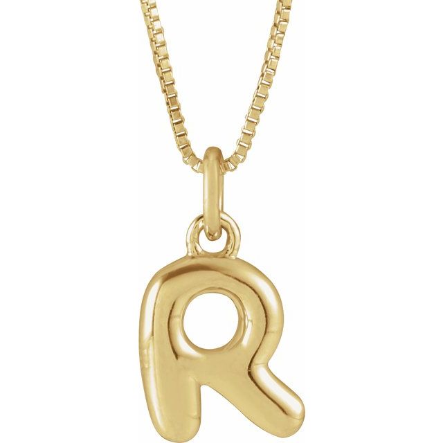 14K Yellow Gold Vermeil Bubble Initial R 18" Necklace
