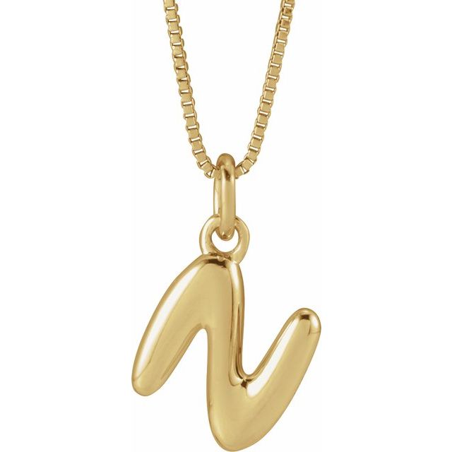 14K Yellow Gold Vermeil Bubble Initial N 18" Necklace