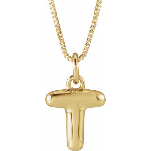 14K Yellow Gold Vermeil Bubble Initial T 18" Necklace