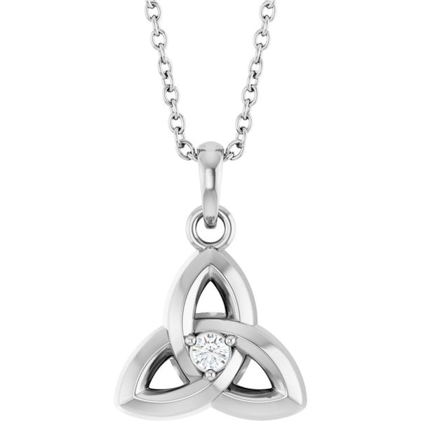 14K White Gold .03 CT Lab-Grown Diamond Celtic-Inspired 16-18" Necklace