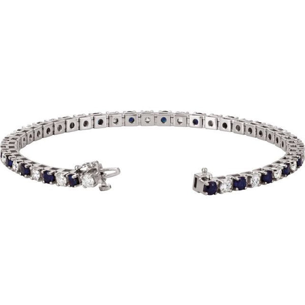 14K White Gold Natural Blue Sapphire &  2 3/8 CTW Natural Diamond Line 7" Bracelet