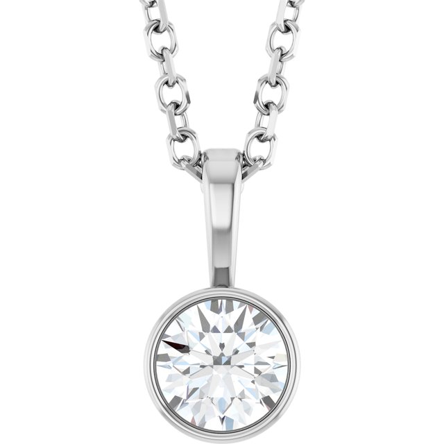 14K White Gold 1/4 CT Natural Diamond Bezel-Set Solitaire 16-18" Necklace