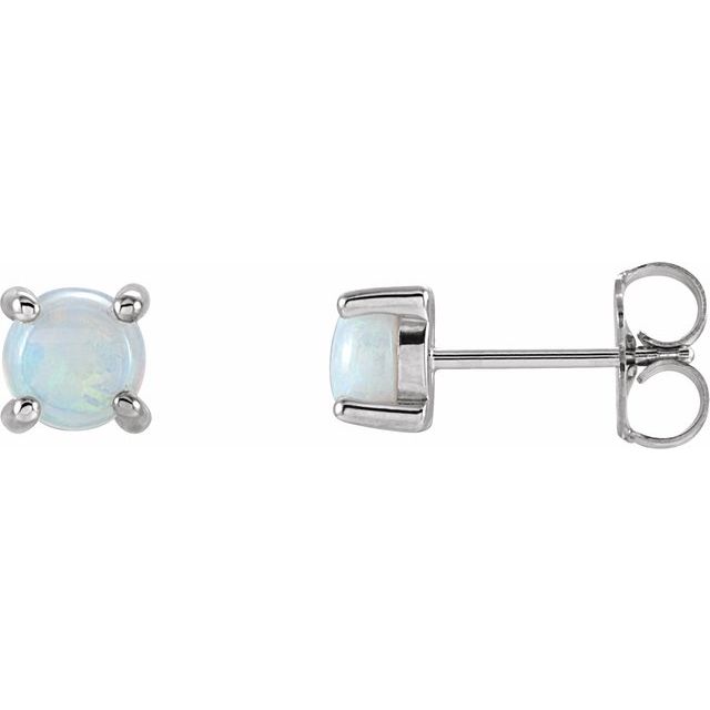 14K White Gold 5 mm Natural White Opal Earrings