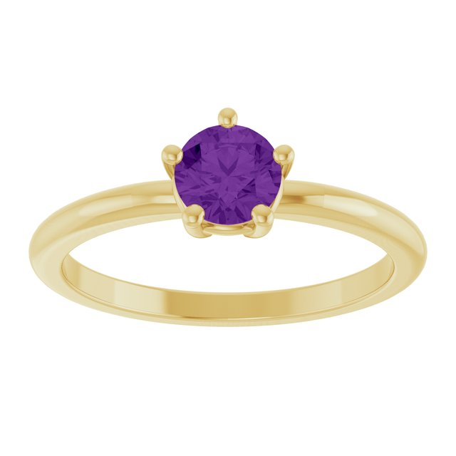 14K Yellow Gold Natural Amethyst Solitaire Ring 