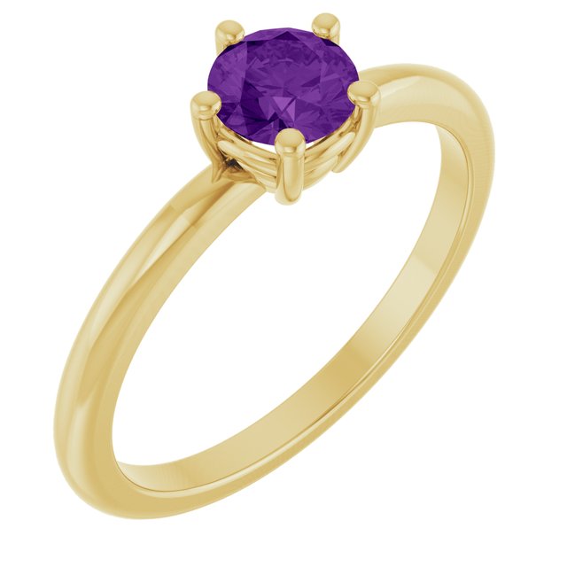 14K Yellow Gold Natural Amethyst Solitaire Ring 