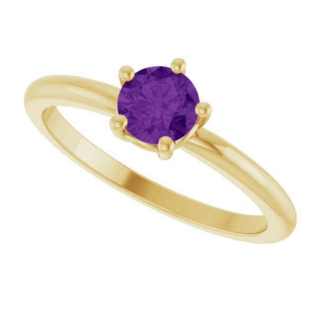 14K Yellow Gold Natural Amethyst Solitaire Ring 