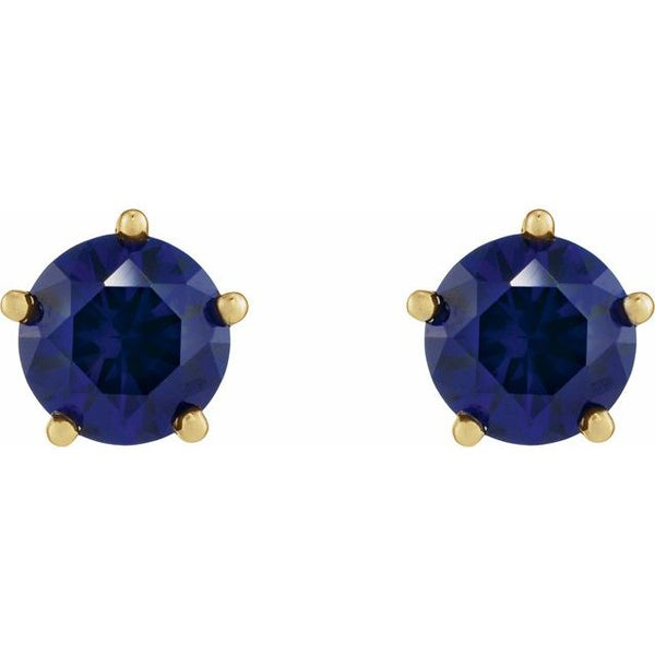 14K Yellow Gold Lab-Grown Blue Sapphire Stud Earrings