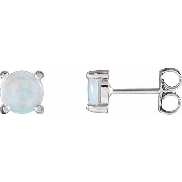 14K White Gold 6 mm Natural White Opal Earrings