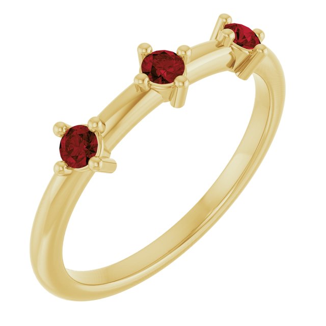 14K Yellow Gold Natural Mozambique Garnet Stackable Family Ring