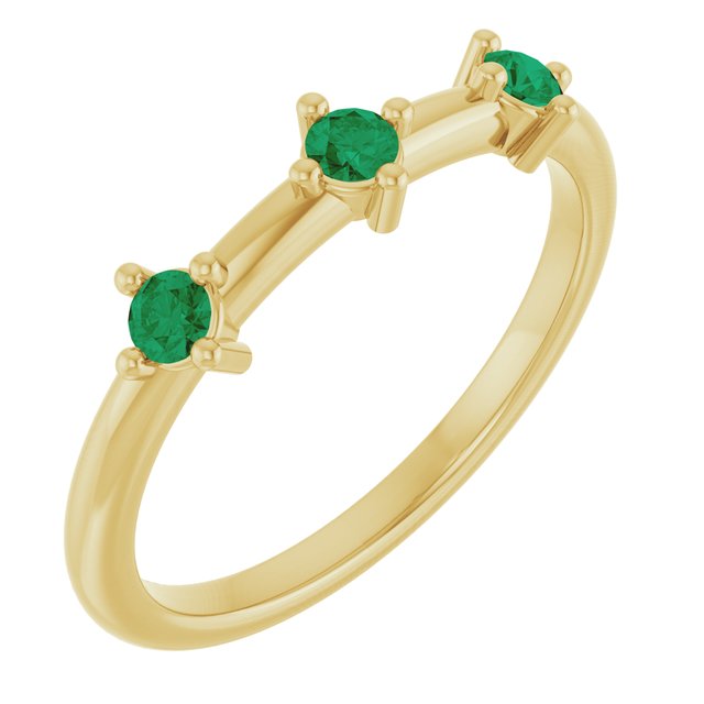 14K Yellow Gold Lab-Grown Emerald Stackable Family Ring