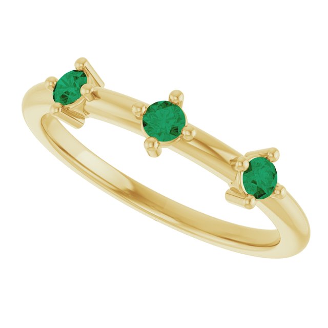 14K Yellow Gold Lab-Grown Emerald Stackable Family Ring