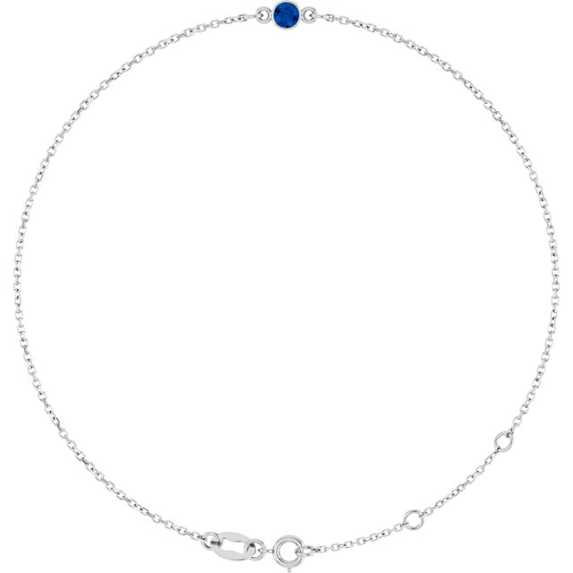 14K White Gold Natural Blue Sapphire Bezel-Set Solitaire 6 1/2-7 1/2" Bracelet