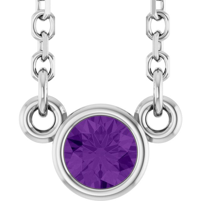 14K White Gold Natural Amethyst Youth Birthstone 15" Necklace
