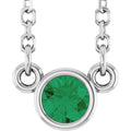 14K White Gold Lab-Grown Emerald Youth Birthstone 15" Necklace