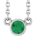 14K White Gold Lab-Grown Emerald Youth Birthstone 15" Necklace