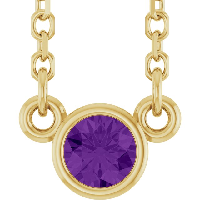 14K Yellow Gold Natural Amethyst Youth Birthstone 15" Necklace
