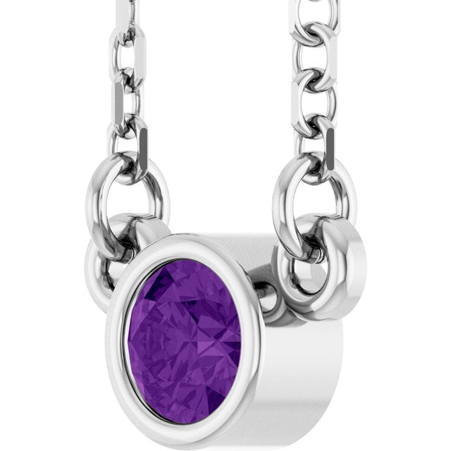 14K White Gold Natural Amethyst Youth Birthstone 15" Necklace
