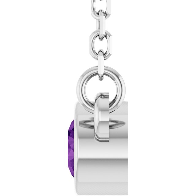 14K White Gold Natural Amethyst Youth Birthstone 15" Necklace