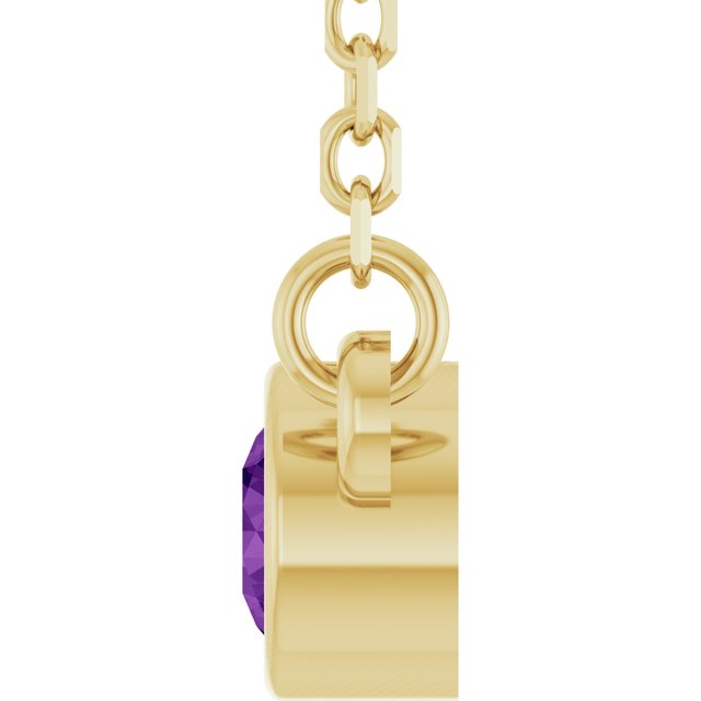 14K Yellow Gold Natural Amethyst Youth Birthstone 15" Necklace