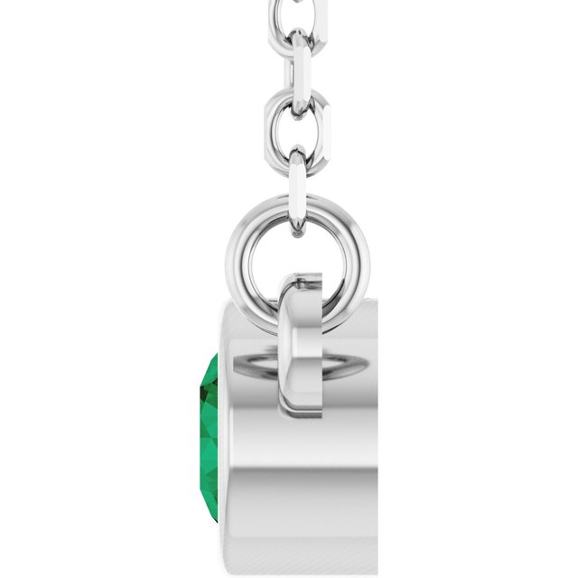 14K White Gold Lab-Grown Emerald Youth Birthstone 15" Necklace