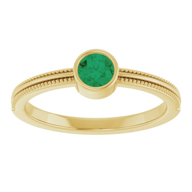 14K Yellow Gold Lab-Grown Emerald Bezel-Set Solitaire Ring