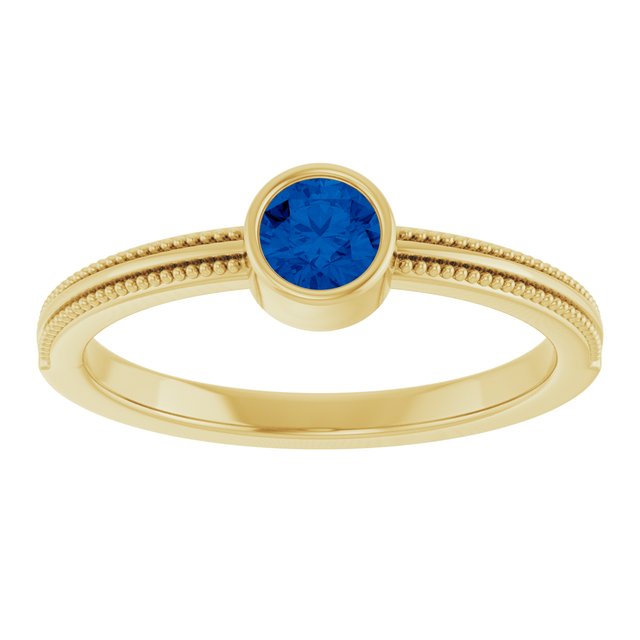 14K Yellow Gold Lab-Grown Blue Sapphire Bezel-Set Solitaire Ring