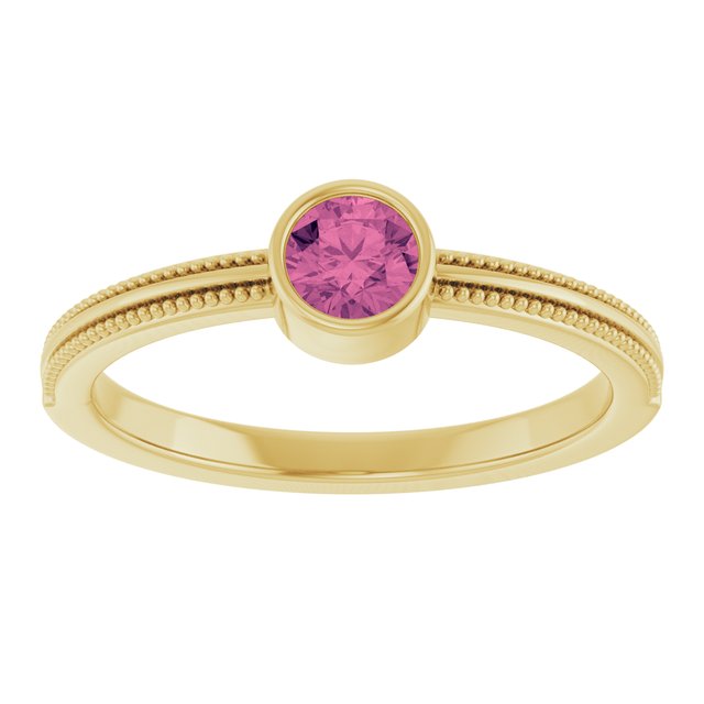 14K Yellow Gold Natural Pink Tourmaline Bezel-Set Solitaire Ring