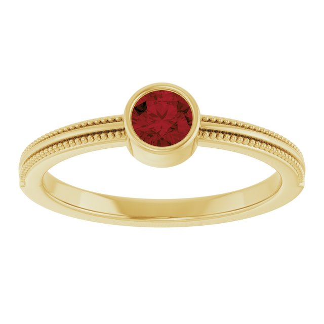 14K Yellow Gold Natural Mozambique Garnet Bezel-Set Solitaire Ring