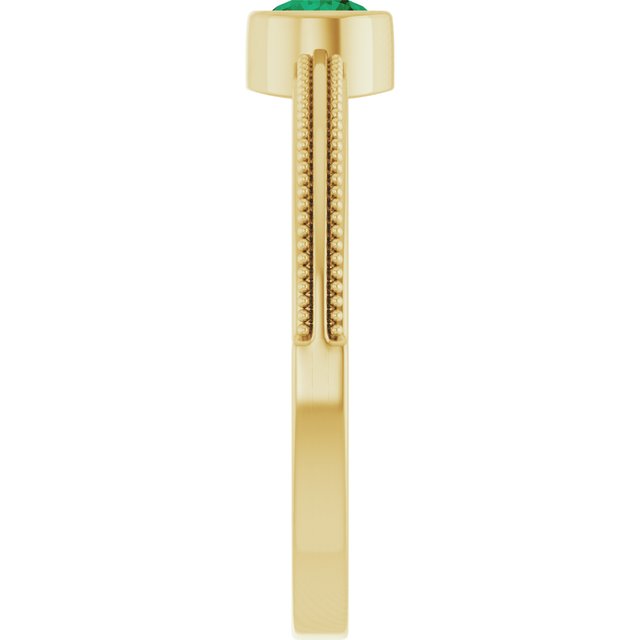 14K Yellow Gold Lab-Grown Emerald Bezel-Set Solitaire Ring
