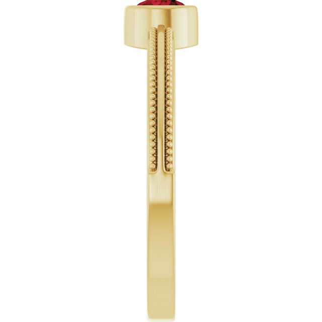 14K Yellow Gold Natural Mozambique Garnet Bezel-Set Solitaire Ring