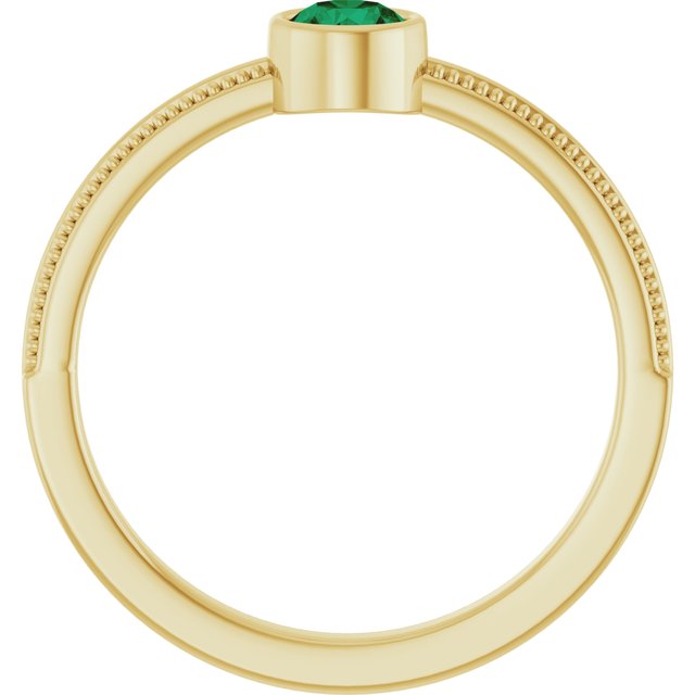 14K Yellow Gold Lab-Grown Emerald Bezel-Set Solitaire Ring