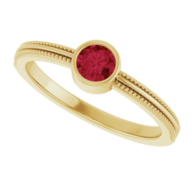 14K Yellow Gold Lab-Grown Ruby Bezel-Set Solitaire Ring