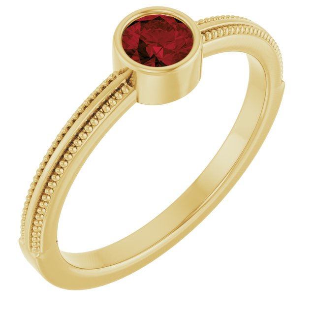 14K Yellow Gold Natural Mozambique Garnet Bezel-Set Solitaire Ring