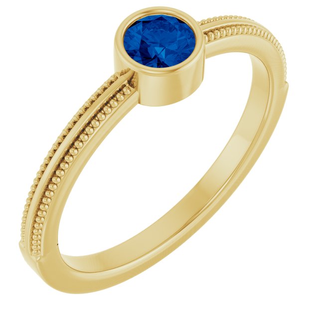 14K Yellow Gold Lab-Grown Blue Sapphire Bezel-Set Solitaire Ring