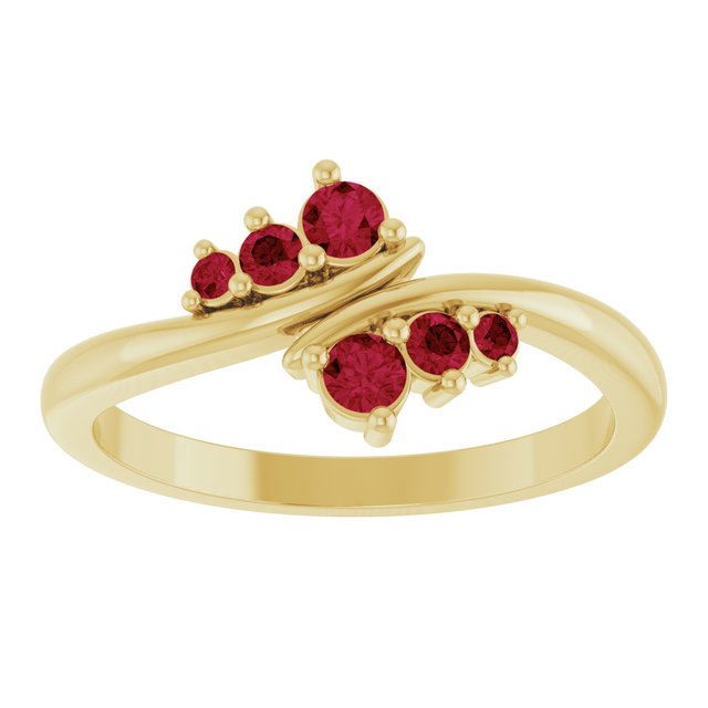 14K Yellow Gold Natural Ruby Graduated Bypass Ring