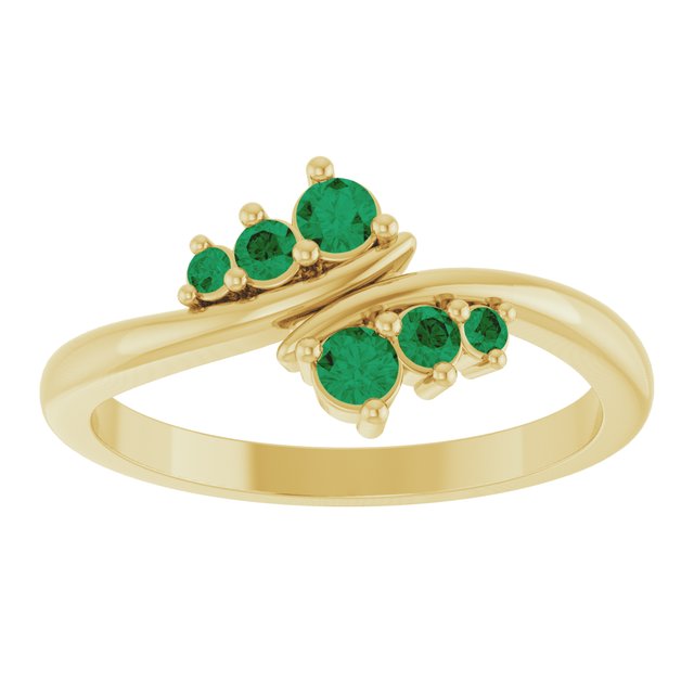 14K Yellow Gold Lab-Grown Emerald Graduated Bypass Ring