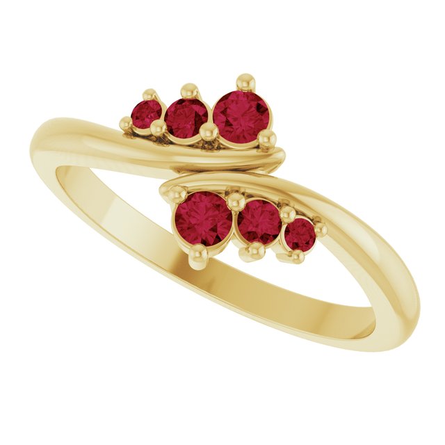 14K Yellow Gold Natural Ruby Graduated Bypass Ring