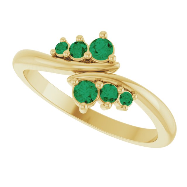 14K Yellow Gold Lab-Grown Emerald Graduated Bypass Ring