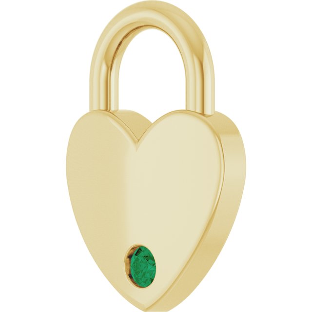 14K Yellow Gold Lab-Grown Emerald Heart Locket Charm/Pendant