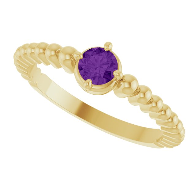 14K Yellow Gold Natural Amethyst Graduated Bead Ring