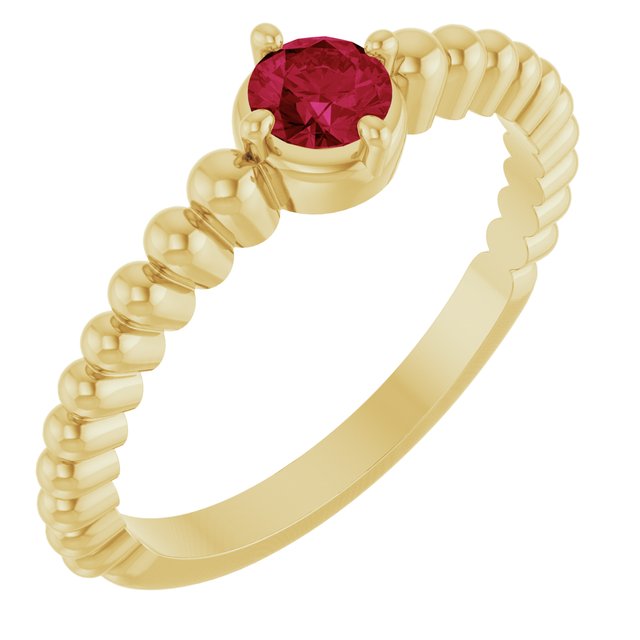 14K Yellow Gold Lab-Grown Ruby Graduated Bead Ring