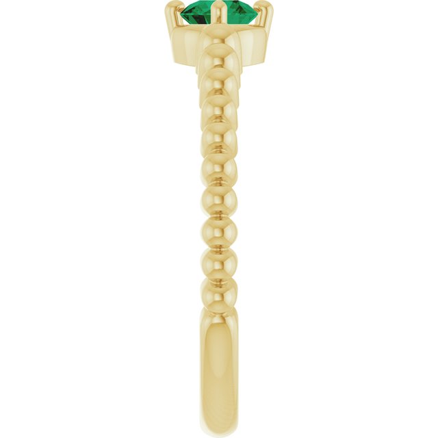 14K Yellow Gold Lab-Grown Emerald Graduated Bead Ring