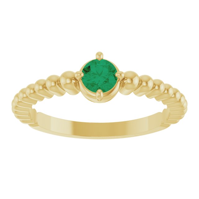 14K Yellow Gold Lab-Grown Emerald Graduated Bead Ring