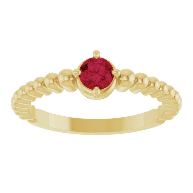14K Yellow Gold Lab-Grown Ruby Graduated Bead Ring