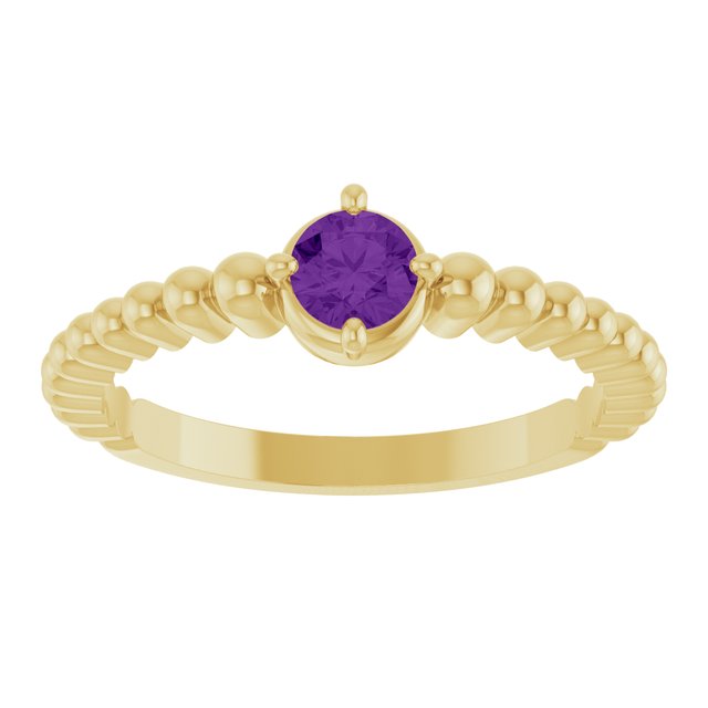14K Yellow Gold Natural Amethyst Graduated Bead Ring